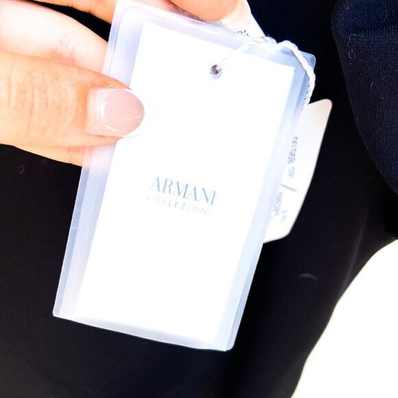 NWT Armani Collezioni Black One Puff Shoulder Black Below Knee Dress Retail $895 - Picture 7 of 11